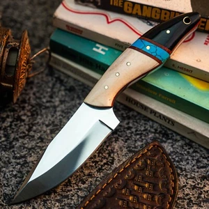 Coltello da caccia Wild Blades 8,6" Full Tang fatto a mano EDC damascato + fodero in pelle - Foto 1 di 12