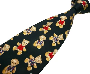 Adorable "Teddy Bear" New Tie. Famous Store Brand. Made in UK, 100% Silk, Black - Picture 1 of 10