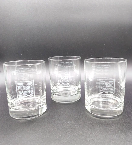 Set of 3 Vintage Penske Racing Team 12 oz Glass Lot With Drivers Listed Cover