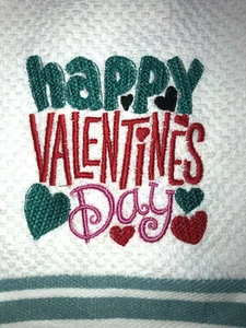  Embroidered Striped Kitchen Hand Towel Happy Valentine's Day  BS1884 - Picture 1 of 3