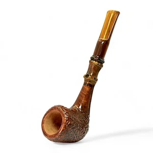 Briar fumar tabaco madera rústica artesano a mano alzada con pipa de bambú loca - Imagen 1 de 9