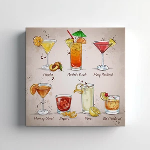 Drinks Cocktails Collection Canvas Print Wall Art, Kitchen Decor Wall Hanging - Picture 1 of 10