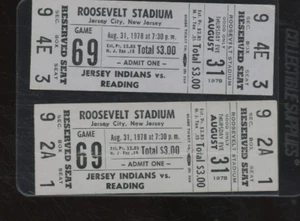 1978 Jersey City, NJ Roosevelt Stadium Game 69 Jersey Indians vs Reading Tickets - Picture 1 of 2