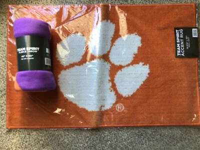 Clemson Team Spirit Fleece Throw 40"x60"& Accent Rug 20"x30" New - Image 1 of 4
