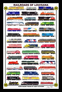 Ferrocarriles de Luisiana 12""x18"" póster enmarañado firmado por Andy Fletcher - Imagen 1 de 1