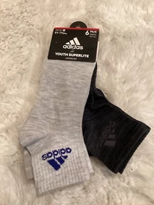 adidas youth superlite 6-pack socks quarter ankle $18 - Picture 1 of 8