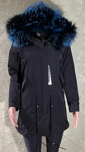 Women's Real Fox Fur Lining Coat Jacket Parka with Big Genuine Fox Fur Hood XS - Picture 1 of 10