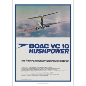 BOAC VC-10 Hushpower Art Print - Trans-Pacific Services Advert - 3 sizes poster - Picture 1 of 5