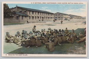 Battle Creek MI U.S. Army Cantonment Camp Custer Reading the Camp Rules Postcard - Picture 1 of 4