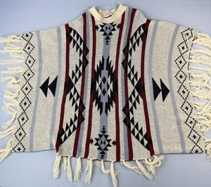 Sweater Poncho Cape Southwest Fringe One Size Acrylic Western Aztec - Picture 1 of 6