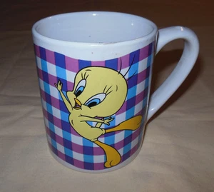 Vtg WB Looney Tunes Tweety Bird Coffee Mug Plaid Hearts "Have A Tweet Morning" - Picture 1 of 5