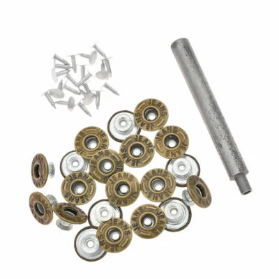 20 Pcs Metal Denim Jeans Tack Snap Button Stud Rivet Repair Replacement Tool DIY - Image 1 of 4