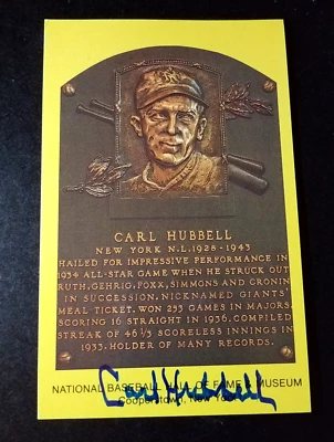 Carl Hubbell Signed/Autographed HOF Plaque Postcard GIANTS PSA/DNA Pre-Certified - Image 1 of 3