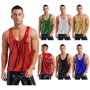 Mens Tank Tops Party Vest Sleeveless Blouse Singet Wrestling Top Nightclub 70s - Picture 1 of 49