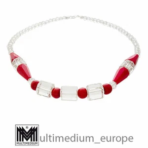 Art Deco Collier Halskette rotes farbloses Glas glass necklace Antik - Bild 1 von 3