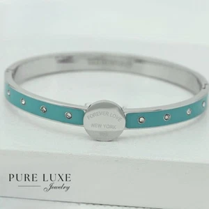 6.5" Womens Stainless Steel,High Polish Turquoise CZ Iecd Bangle Bracelet*BOX - Picture 1 of 3