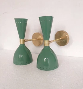 1950's Mid Century Brass Italian Diabolo Wall Sconce Light Fixture 2 Bulb - Picture 1 of 3