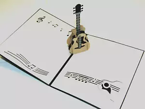 Tarjeta de felicitación emergente 3D tema "Amantes de la guitarra" 5x6 día del padre, cumpleaños y más - Imagen 1 de 3