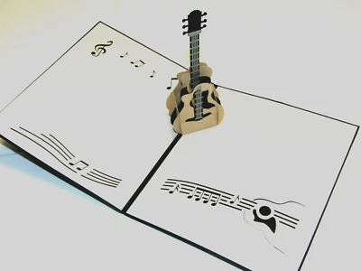 Tarjeta de felicitación emergente 3D tema "Amantes de la guitarra" 5x6 día del padre, cumpleaños y más Foto 1 de 3