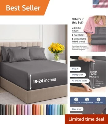 Hotel Luxury Queen Bedding Set - 6-Piece Extra Deep Sheets for Thick Mattresses - Image 1 of 4