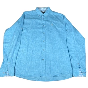 Polo Ralph Lauren Linen Cotton Shirt Mens XL Blue Long Sleeve Button Up Made USA - Picture 1 of 12
