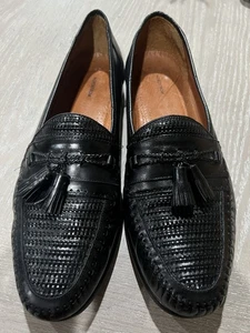 Nordstrom US 14 B Loafers Mens Black Italian Leather Tassels Rare Casual Lux - Picture 1 of 7
