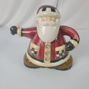 Vintage Sakura Debbie Mumm Hand Painted Ceramic Santa Claus Tea Pot 6 1/2 Inches - Picture 1 of 11