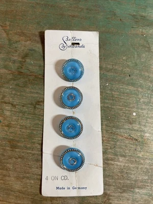 NOS Vintage Buttons by Schwanda 4 Carded Moonglow Lt Blue Gold Trim Germany - Image 1 of 3