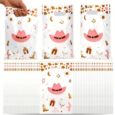 50 Pink Cowboy Party Favor Bags, Plastic Candy, Gifts, Treats - Image 1 of 4