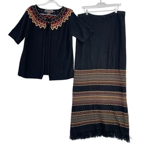 Double D Ranch Knit Sweater Skirt Set Womens Sz XL / Large Embroidered Beaded  - Picture 1 of 17