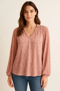 GNW Pink Burnout Velvet Blouse XL Floral Long Sleeve Romantic Boho Festival Top - Picture 1 of 11