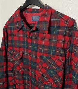 VTG Pendleton Board Shirt Loop Collar Plaid Virgin Wool Made In USA Sz XL TALL - Picture 1 of 9