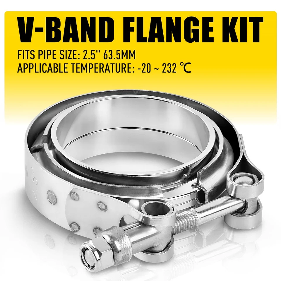 2.5Inch Exhaust Pipe Connector Joiner V-Band Clamp & Stainless Steel Flange Kit - Image 1 of 4