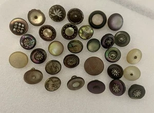 30 VTG Antique Victorian Mother Of Pearl & Metal Shank Buttons Variety C20 - Picture 1 of 4
