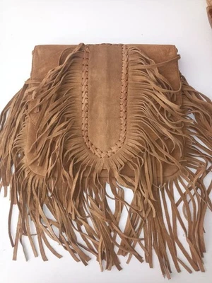 WESTERN LEATHER BAG with Fringe - Vintage Boho Crossbody Bag - Suede Tassel - Image 1 of 4