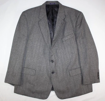 Adolfo Blazer Men's 48 Short Lambswool Tweed Sport Coat Jacket Herringbone Gray - Image 1 of 4