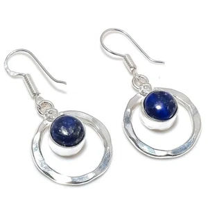Lapis Lazuli Gemstone Handmade 925 Sterling Silver Jewelry  Earring Sz 1.20" - Picture 1 of 1