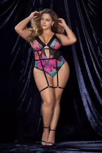 Mapale 8774X Amira Floral Bodysuit Plus Size - Picture 1 of 4
