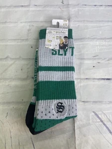 Harry Potter Slytherin Logo Mens Crew Socks 1 Pair Gray Green Shoe Size 8-12 NEW - Picture 1 of 4