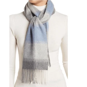 PHENIX Cashmere Mixed Weave Buffalo Plaid Scarf, Soft Luxurious, Blue Plaid, NWT - Picture 1 of 12