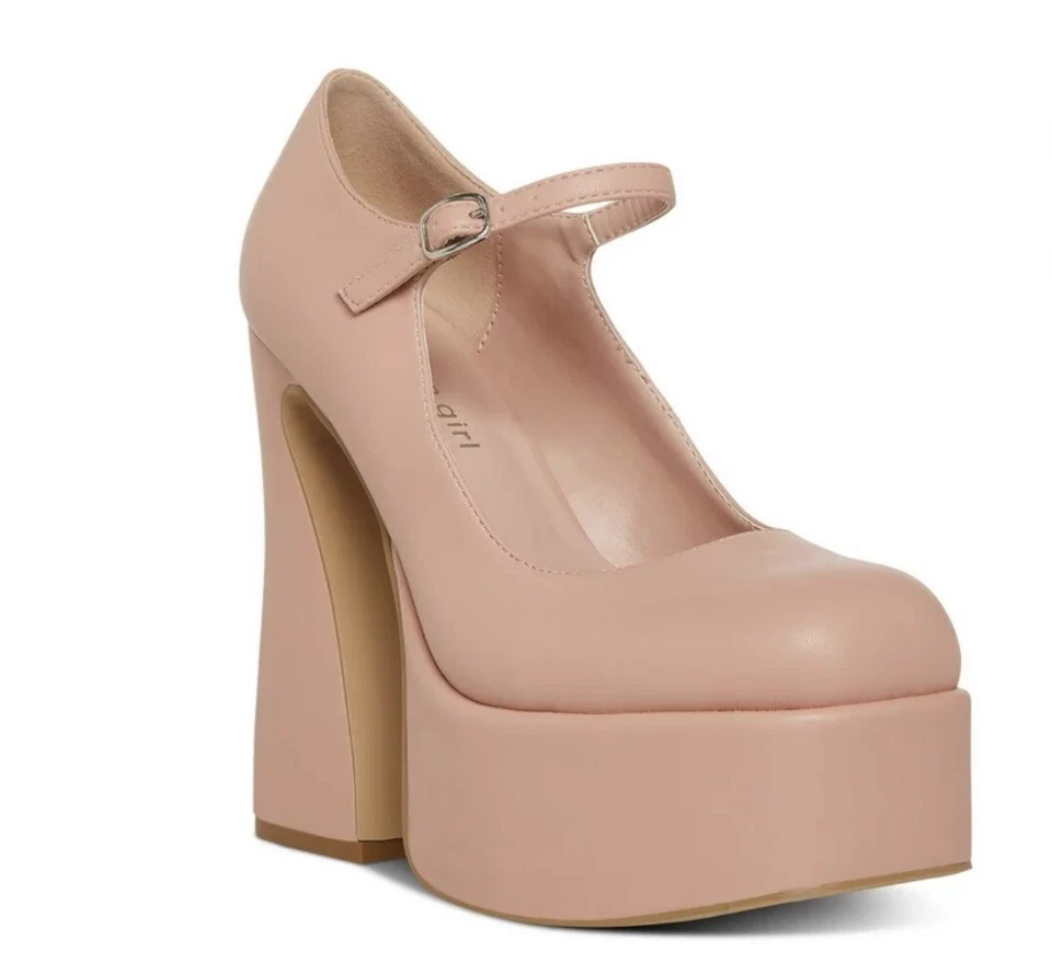 Sapatos de salto plataforma Madden Girl feminino Khloie couro sintético fivela BHFO 6932 - Imagem 1 de 1