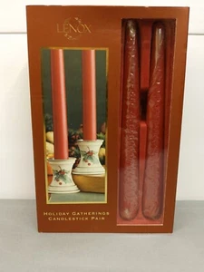 Lenox • Holiday Gatherings • Candlestick Pair with Tapers • Holly & Berries - Picture 1 of 11