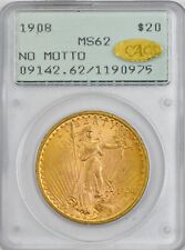 1908 $20 Saint Gaudens No Motto MS62 Old Rattler PCGS ~ Gold CAC 945776-12