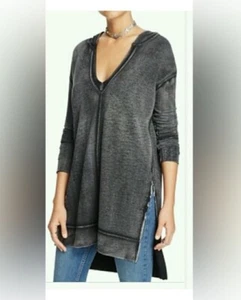 Free People Herzkönigin Kapuzen Tunika Burnout Hoodie Kleid schwarz Gr. S - Bild 1 von 16