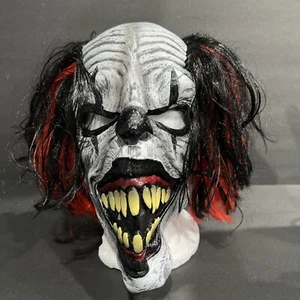 Scary Killer Carnival Clown Halloween Mask with Red/Black Hair Latex Pullover - Picture 1 of 10