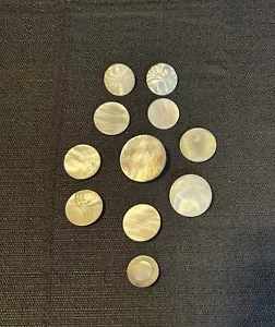 11 Vintage Shank Button Lot Shell MOP Mother Of Pearl 7/8” to 1-3/8”Diameter - Picture 1 of 7