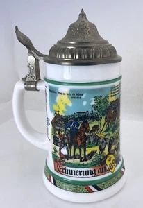 Vintage BMF Bierseidel Milchglas Regiment Deckel Bier STEIN West Germany - Bild 1 von 7