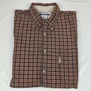 Columbia Brown Orange check long sleeve walking hiking shirt L Large mens vtg - Picture 1 of 11