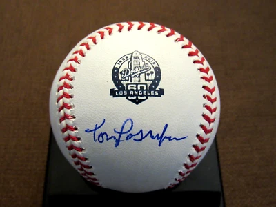 TOM LASORDA LA DODGERS HOF SIGNED AUTO 60TH ANNIVERSARY OML BASEBALL JSA BEAUTY - Image 1 of 3