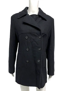 Express women's Black Wool Double Breast Pea collared lined Coat size 7/8 - Picture 1 of 12